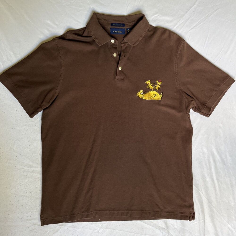 Y2K Dr Suess Polo Shirt Hop On Pop Brown Men’s Large L Club Room Embroidered